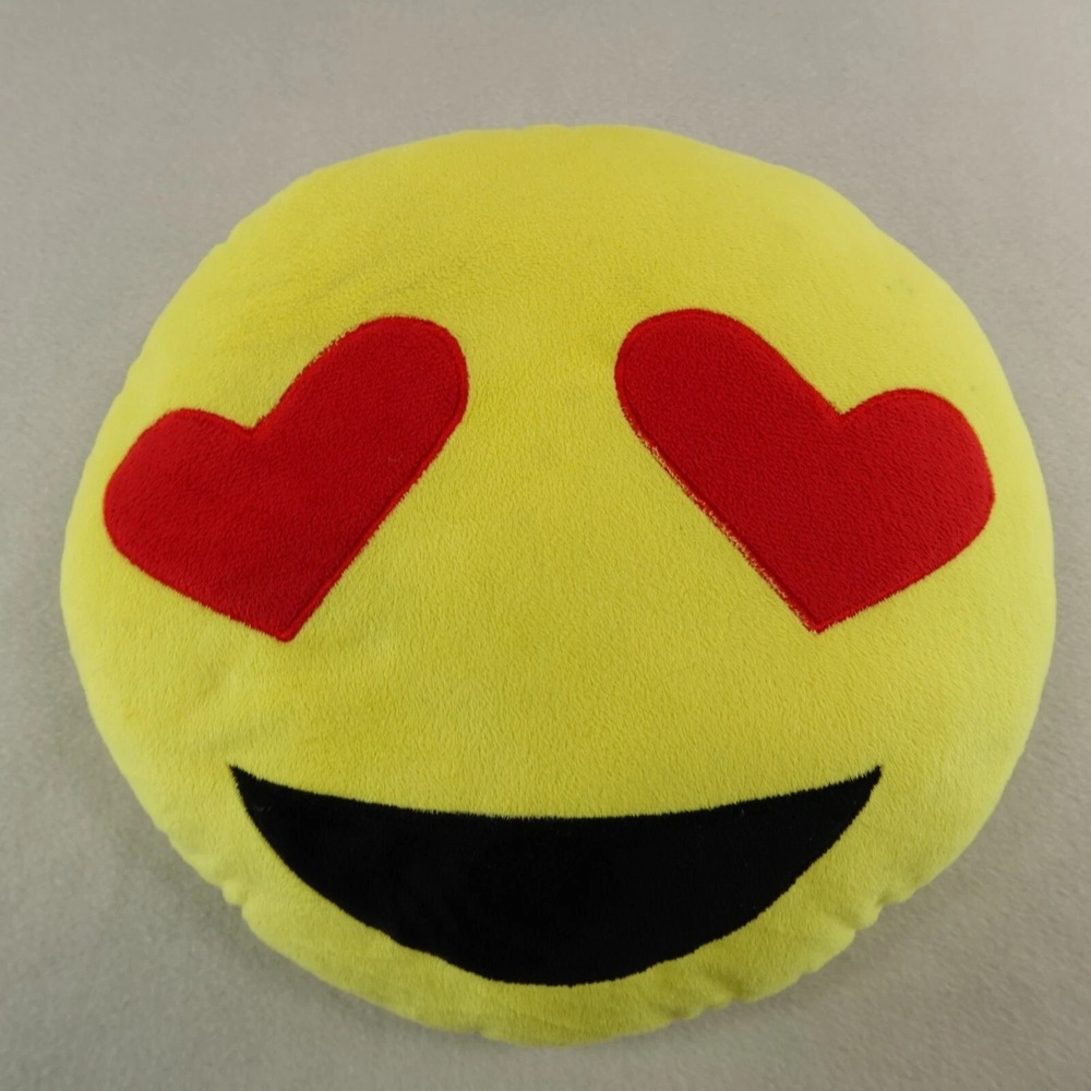 Emoji Expressions Heart Eyes Yellow Plush Pillow Round Soft Stuffed Cushion 12in